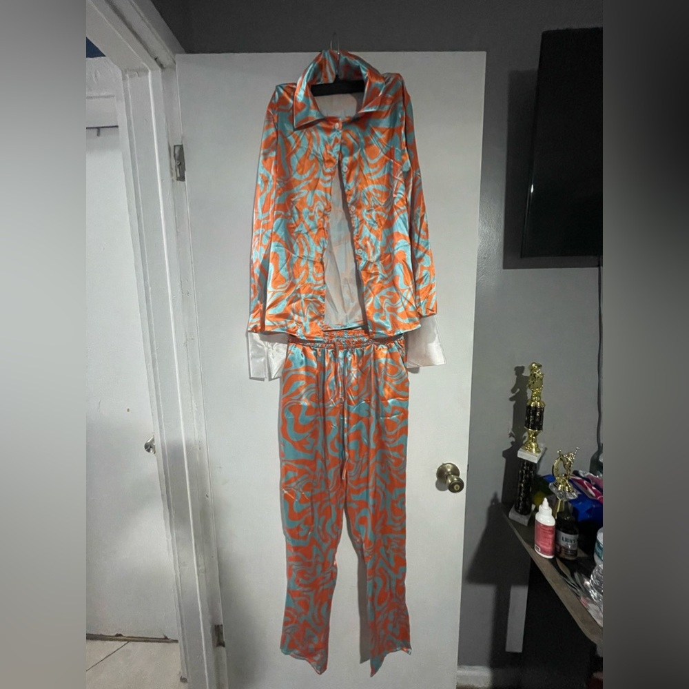 2 piece long silk outfit women
